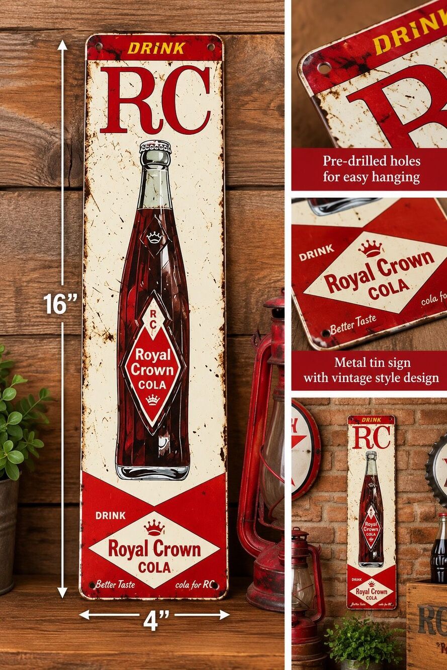 Royal Crown Cola RC Vintage Style Metal Tin Sign 4x16 New